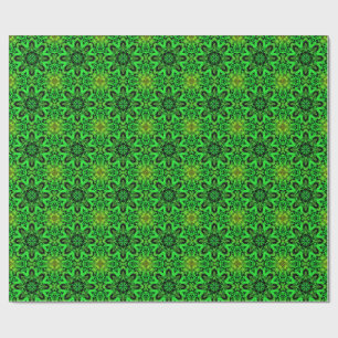 Papier Cadeau Motif fractal kaléidoscopique vert et noir
