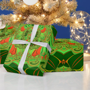 Papier Cadeau ~ Motif fractal vert rouge jaune rouge ~