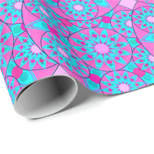 Papier Cadeau Motif, fuchsia, rose et turquoise de mandala
