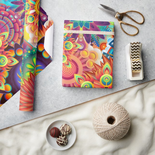 Papier Cadeau Motif funky rétro Abstrait Bohème (Artisanat)