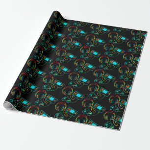 Papier Cadeau Motif Gamer Retro Neon