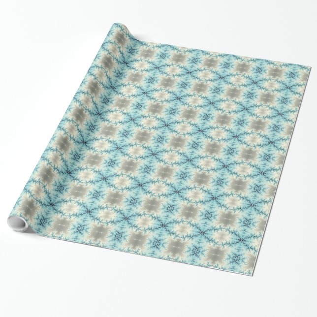 Papier Cadeau motif géométrique Abstrait bleu, gris fractal (Déroulé)