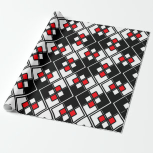 Papier Cadeau motif géométrique Abstrait - rouge, noir et blan