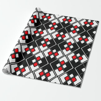 Papier Cadeau motif géométrique Abstrait - rouge, noir et blanc.
