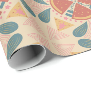 Papier Cadeau Motif géométrique avec étoile orange et rose s