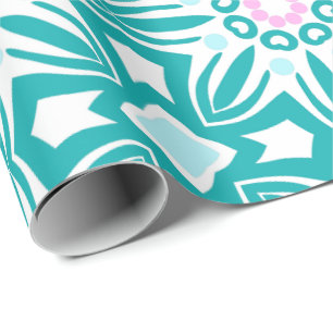 Papier Cadeau Motif géométrique avec teinte sarcelle, blanc et r