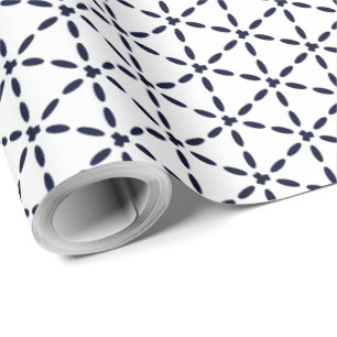 Papier Cadeau Motif géométrique bleu marine sur fond blanc