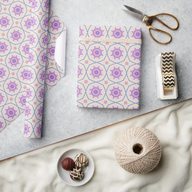 Papier Cadeau Motif géométrique bleu mou rose (Artisanat)