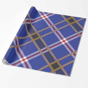Papier Cadeau Motif géométrique bleu rouge or et blanc plaid