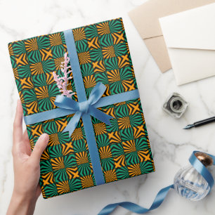 Papier Cadeau Motif géométrique Carré noir vert or