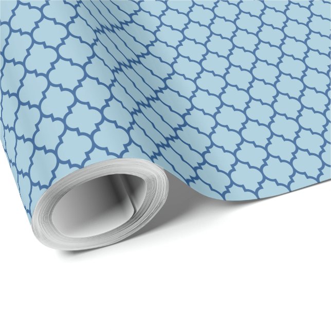 Papier Cadeau Motif géométrique de Quatrefoil bleu clair (Coin rond)