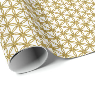 Papier Cadeau Motif géométrique élégant or et blanc