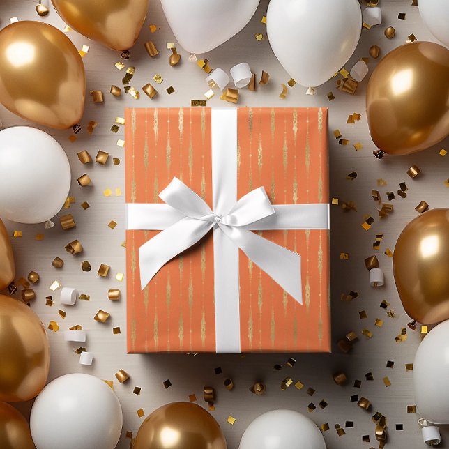 Papier Cadeau Motif géométrique Gold & Orange de luxe (Créateur téléchargé)