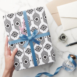 Papier Cadeau Motif géométrique ikat noir et blanc