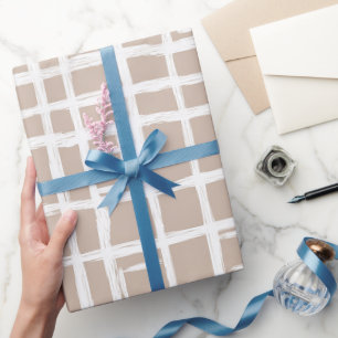 Papier Cadeau Motif géométrique ivoire sur grille beige doux