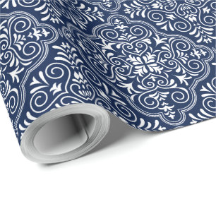 Papier Cadeau Motif géométrique marocain blanc et bleu nuit