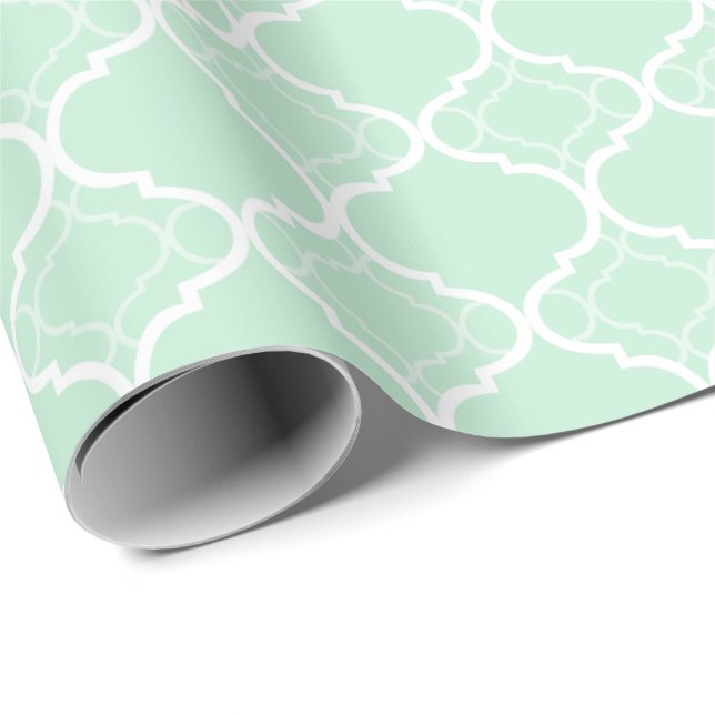 Papier Cadeau Motif géométrique Mint Green Quatrefoil (Coin rond)