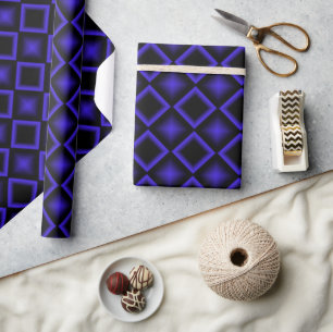 Papier Cadeau Motif géométrique moderne bleu et noir pour annive