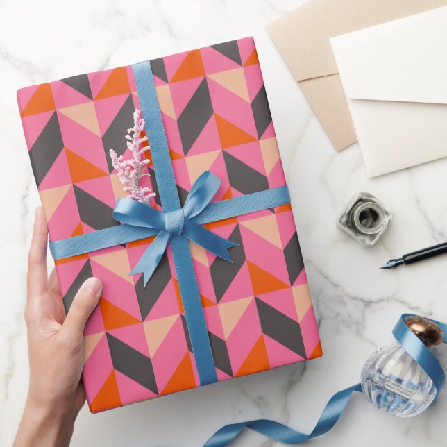 Papier Cadeau Motif géométrique moderne brillant rose chaud oran (Cadeaux)
