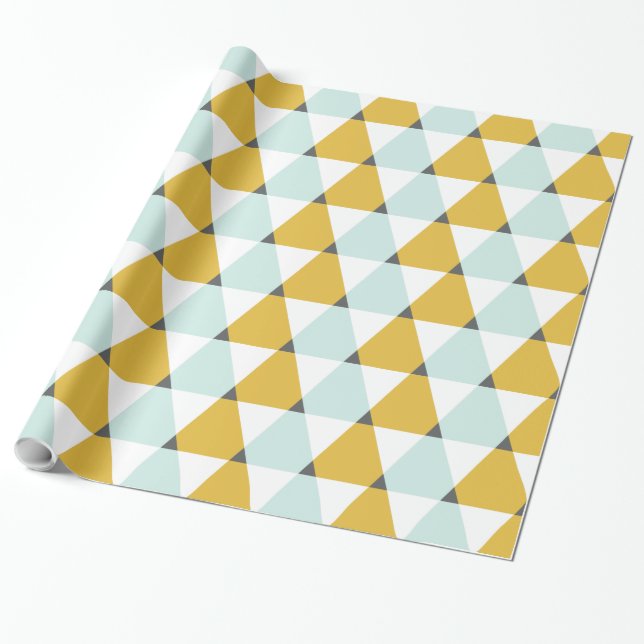 Papier Cadeau Motif géométrique moderne Mint Jaune Triangles (Déroulé)