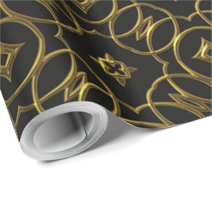 Papier Cadeau Motif géométrique noir et or brillant élégant