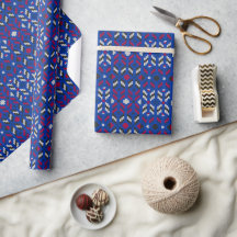 Motif géométrique pixel traditionnel en bleu foncé