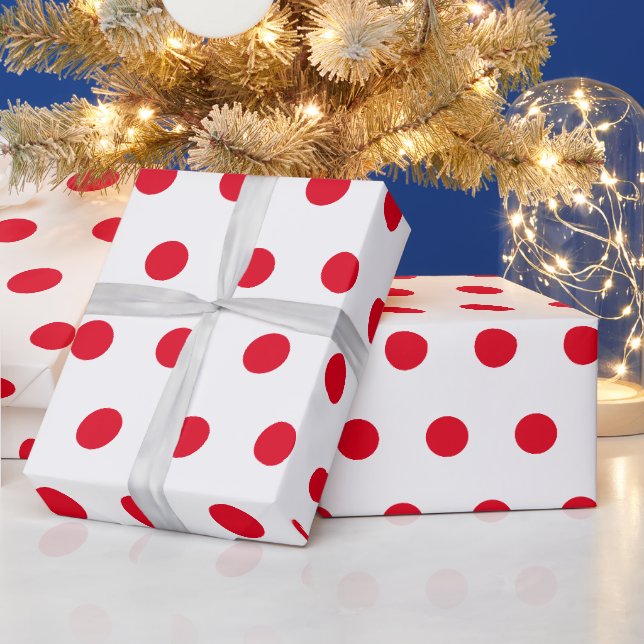 Papier Cadeau Motif géométrique Pois rouge blanc personnalisé (Vacances)