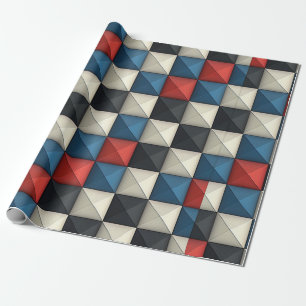Papier Cadeau motif géométrique Pyramidal 3D - Rouge, Bleu et Cr