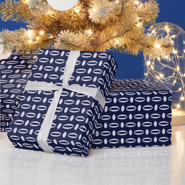 Papier Cadeau Motif géométrique Retro Modern Marine Blue Ovals (Vacances)