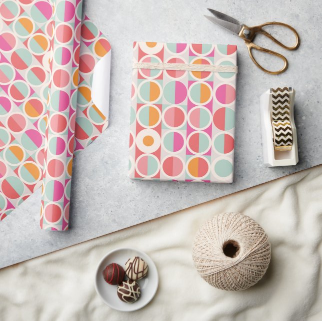 Papier Cadeau Motif géométrique rose orange (Artisanat)