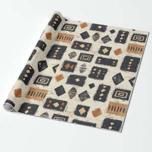 Papier Cadeau Motif géométrique rustique en boue de Mali (2)