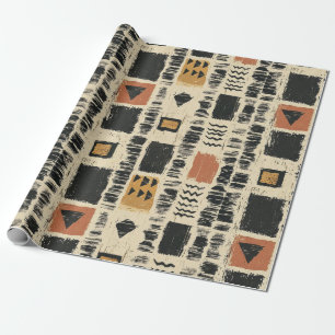 Papier Cadeau Motif géométrique rustique en boue de Mali (3)