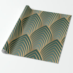 Papier Cadeau Motif géométrique transparent avec c doré et vert