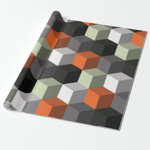 Papier Cadeau Motif géométrique transparent avec cubes et volume