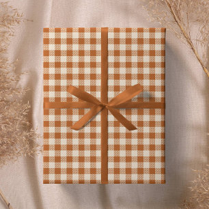 Papier Cadeau Motif Gingham Orange Brûlé Automnal carreauté