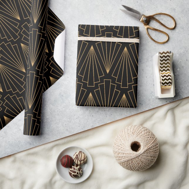 Papier Cadeau Motif Gold et Black Art Déco (Artisanat)