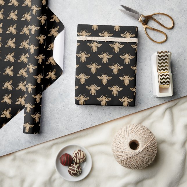 Papier Cadeau Motif Gold Et Black Bee (Artisanat)