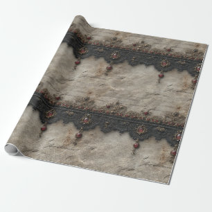 Papier Cadeau Motif gothique en dentelle rubis victorien (1)