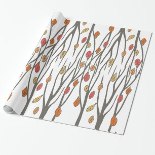 Papier Cadeau Motif graphique de feuille et d'arbres de chute