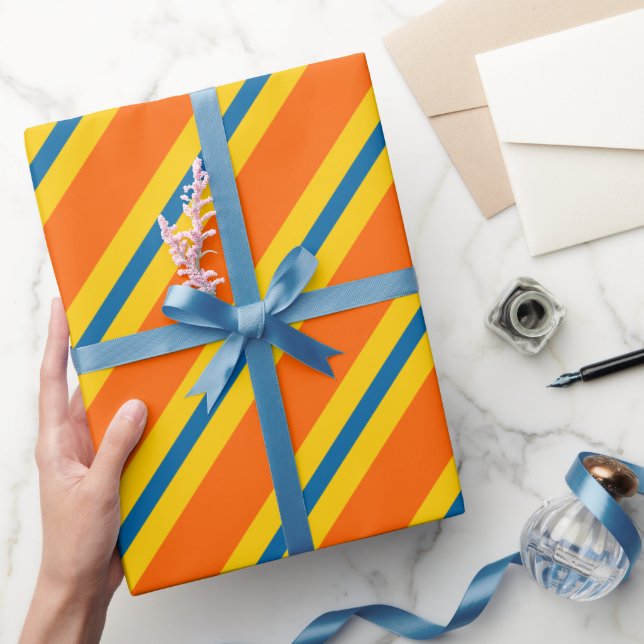 Papier Cadeau Motif Gras Bleu, Orange Et Jaune (Cadeaux)