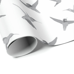 Papier Cadeau Motif gris blanc colibri