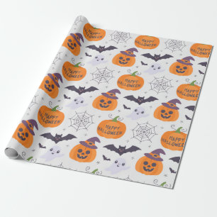 Papier Cadeau Motif Halloween Citrouille Éffrayant chauves-souri