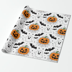 Papier Cadeau Motif Halloween Citrouille Éffrayant chauves-souri