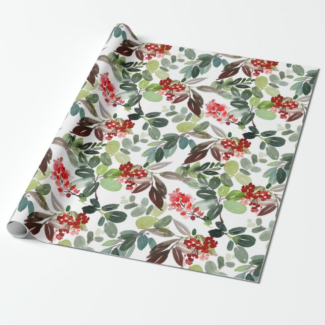 Papier Cadeau Motif Holly de Noël moderne (Déroulé)
