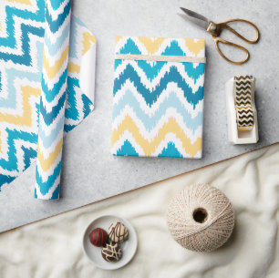 Papier Cadeau Motif Ikat bleu Jaune Zigzags