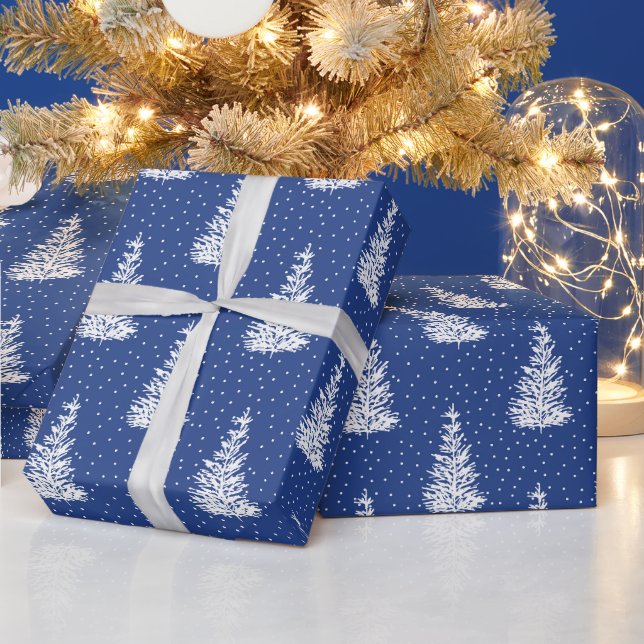 Papier Cadeau Motif Indigo couvert d'arbre couvert de neige dess (Vacances)