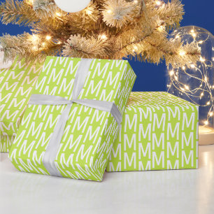 Papier Cadeau Motif initial monogramme personnalisé vert chaux m