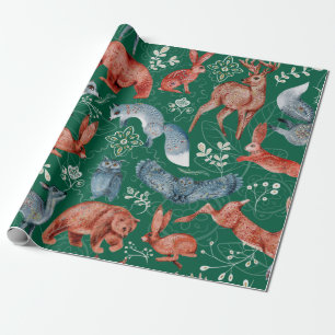 Papier Cadeau Motif intrigué d'animaux de la forêt