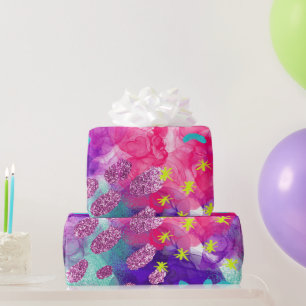 Papier Cadeau Motif iridescent néon arc-en-ciel aquarelle élégan