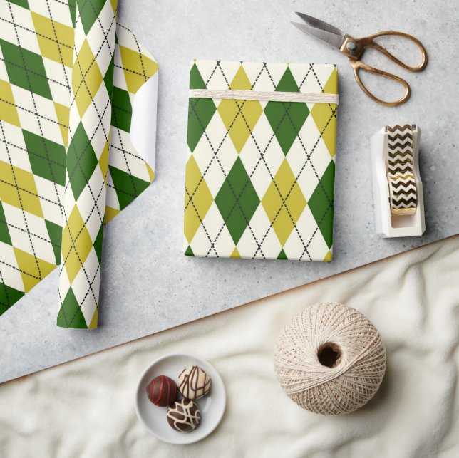 Papier Cadeau Motif Jacquard vert et jaune (Artisanat)